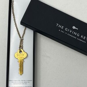 The Giving Keys Brave Hand Stamped Key Pendant Necklace Gold Tone Jewelry